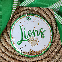 Lions Bag Tag with Glitter Embroidery Design